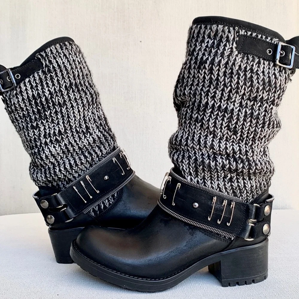 LUISA MIRANDA ITALIA Chunky Lug Sole Harness Slouch Biker Moto Boots, Size 36 6 - Picture 2 of 11